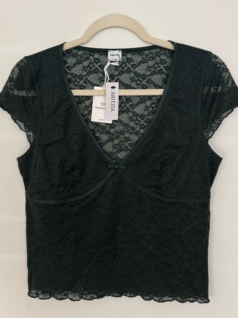 Aritzia Sunday Best Tuille Lace Top NWT Large Dark Green